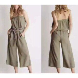 Cloth & Stone Strapless Olive Green Tencel Jumpsuit w/ Belt & Pockets Small